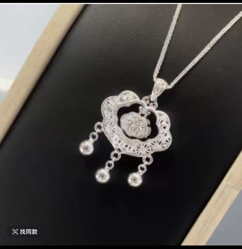 钛钢大理石项链 链子轻奢牡丹花吊坠