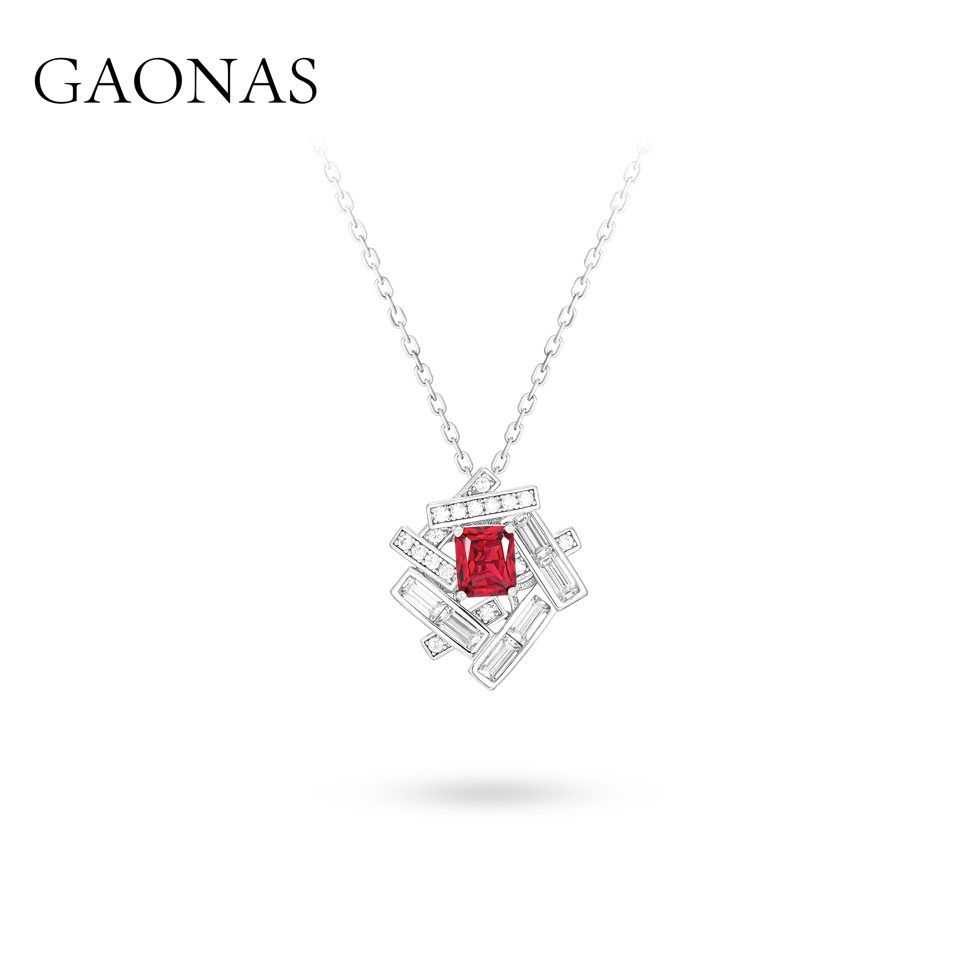 GAONAS 坠链均925银合成锆石 热颂红 冬日暖色美红色项链 11209XR