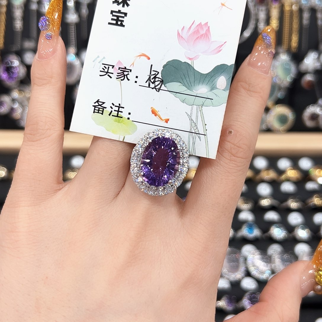 紫晶戒指银S925镶嵌杨*?戒指