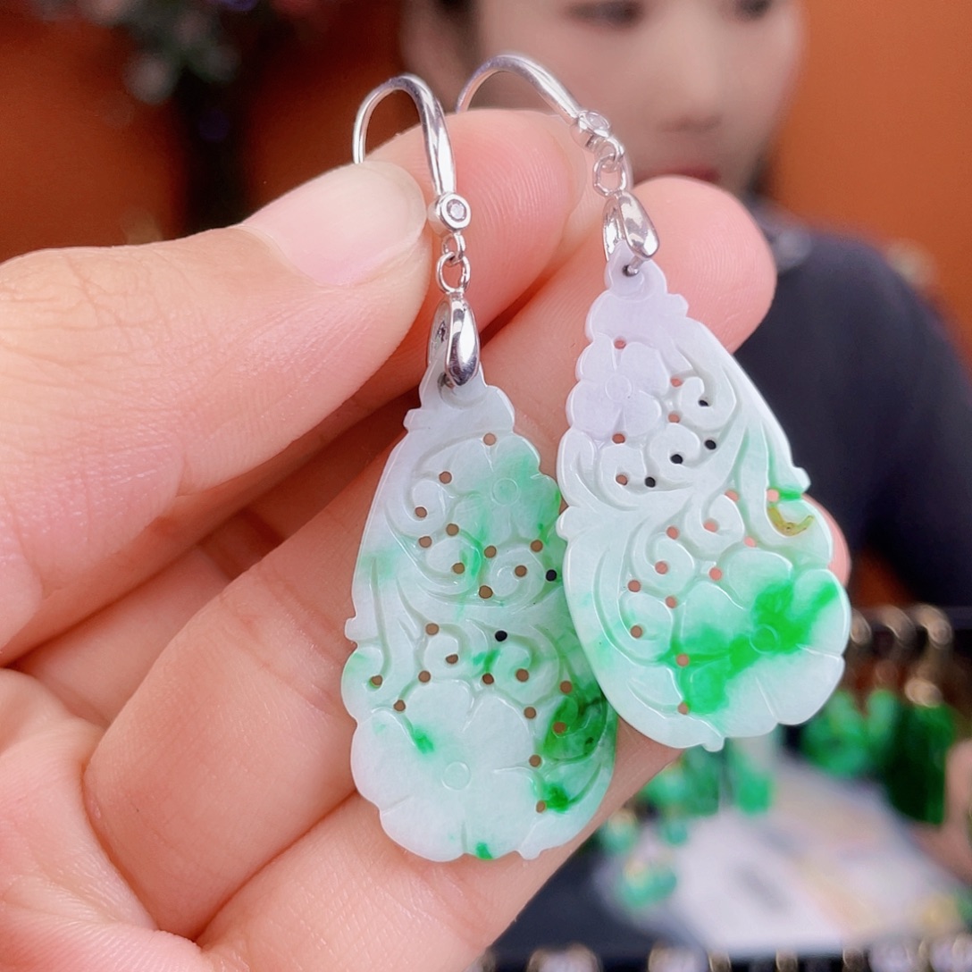 翡翠银S925镶嵌耳饰