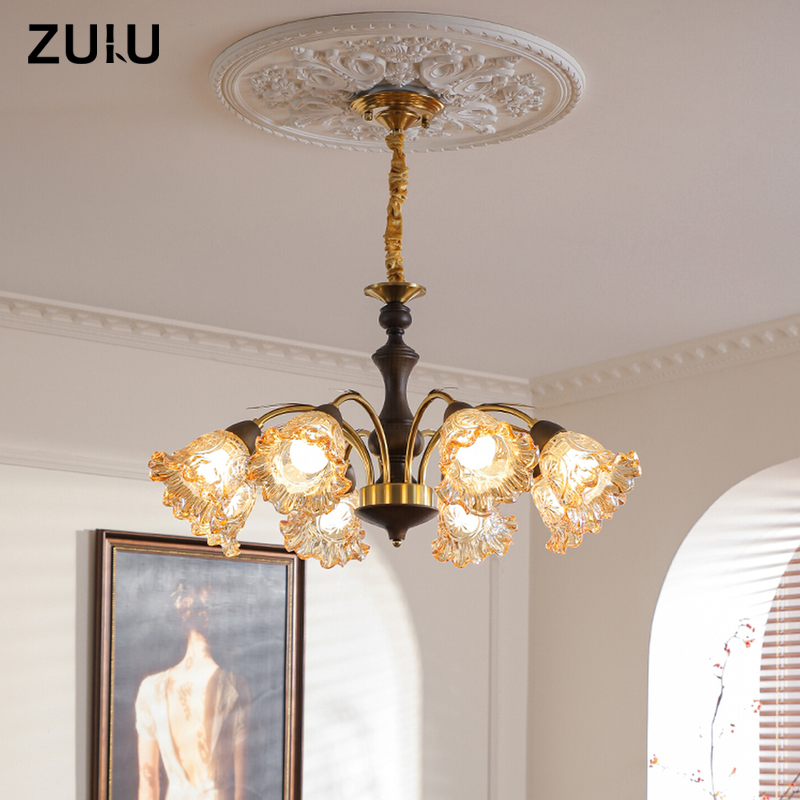 中古风客厅大吊灯美式复古vintage法式高端设计师胡桃木色餐厅灯