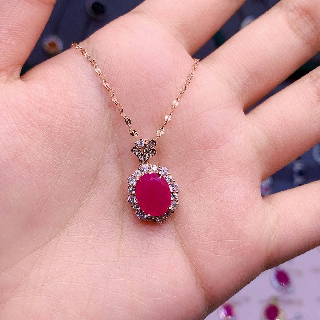 红宝石颈饰银S925镶嵌