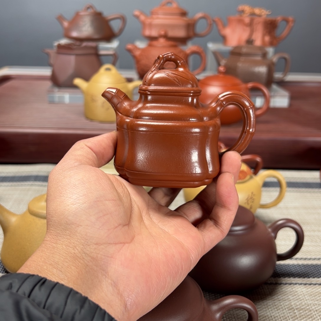 紫砂茶壶西**马四个竹鼎150CC朱泥