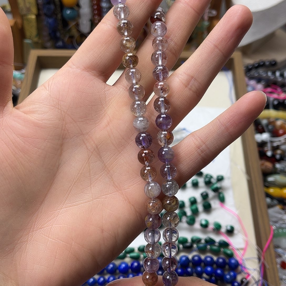 玛瑙/玉髓未镶嵌珠宝半成品卡8紫幽灵圆珠一条