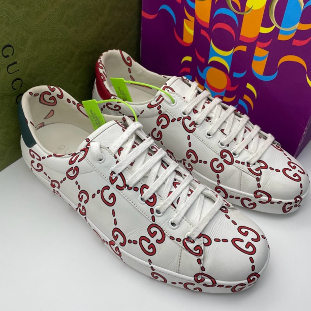 95新 GUCCI/古驰 43欧码/白色双G满印老花男士休闲板鞋