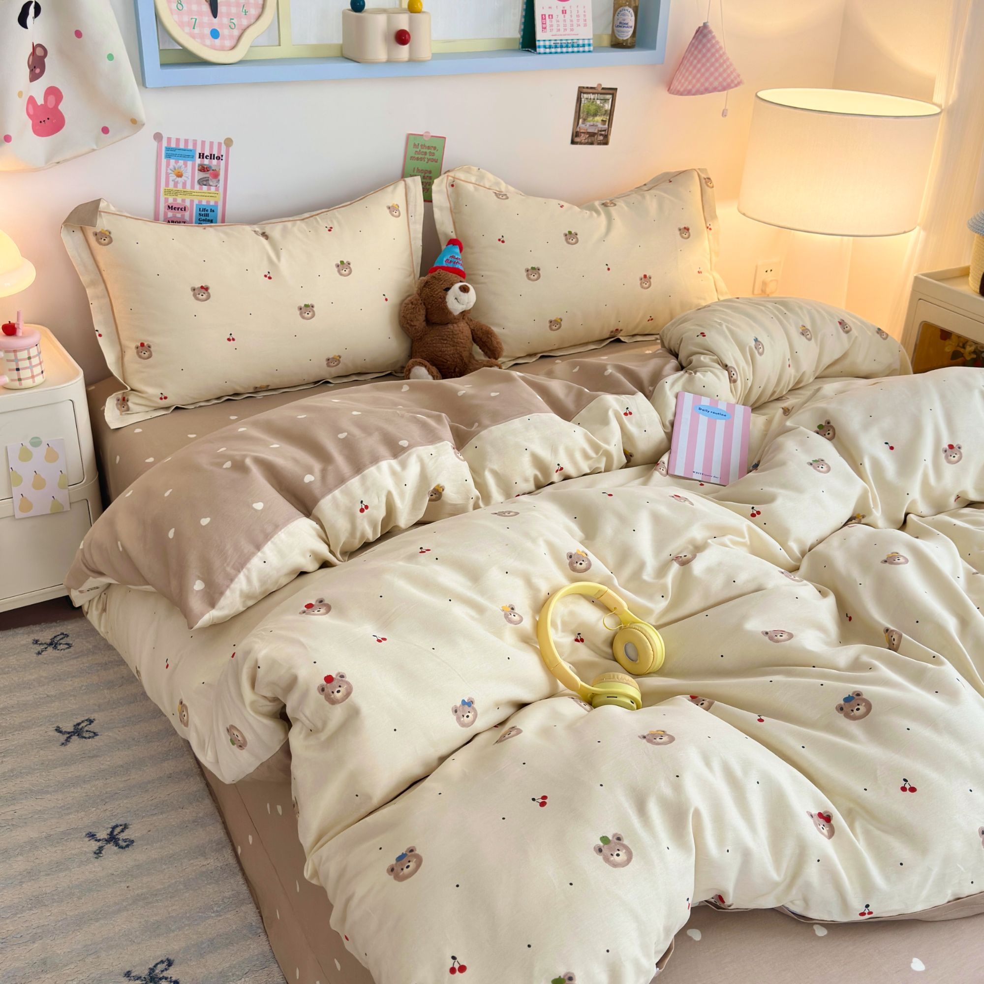 美玲 2026 樱桃小熊 全棉印花三件套四件套碎花网红可爱小