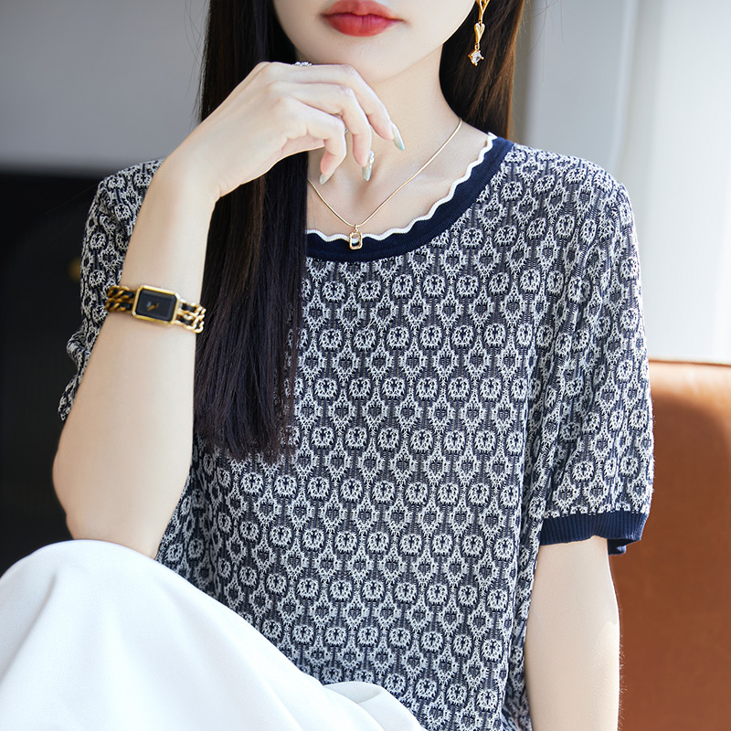 真姐青花瓷短袖时尚显瘦洋气百搭夏季新款女装