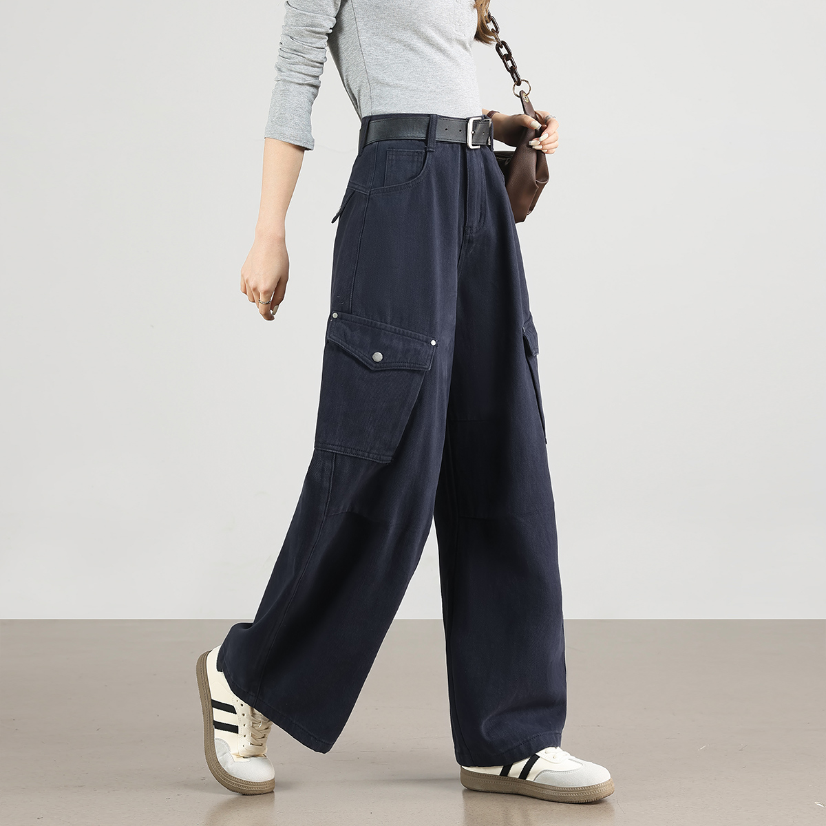 【100%纯棉高腰工装裤】休闲裤时尚直筒裤ZS25Q0069