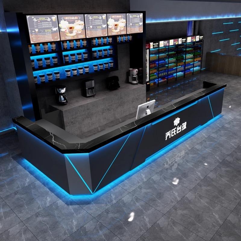 转角L型工业风台球厅电竞酒店网咖KTV酒吧定制烤漆前台接待收银台