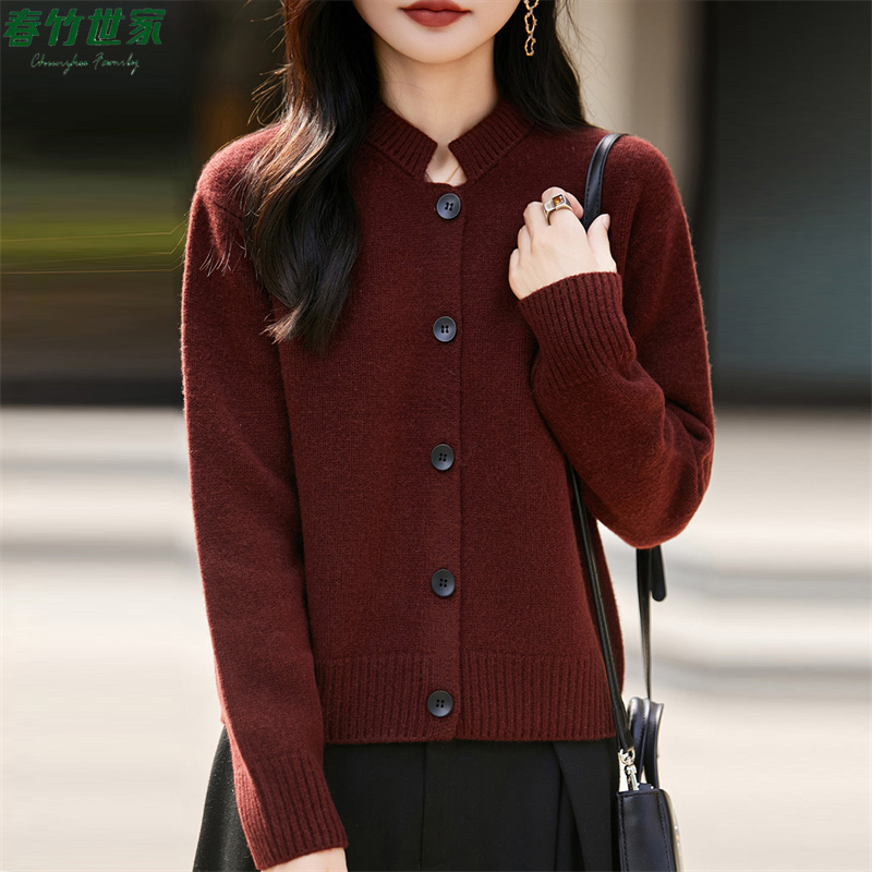 春竹世家立领羊毛保暖长袖针织毛衣2025秋冬新款时尚洋气羊绒外套