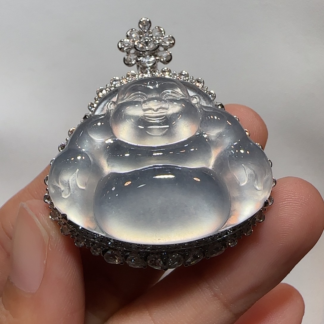 莉***雅翡翠18K金镶嵌吊坠(不含链)佛公