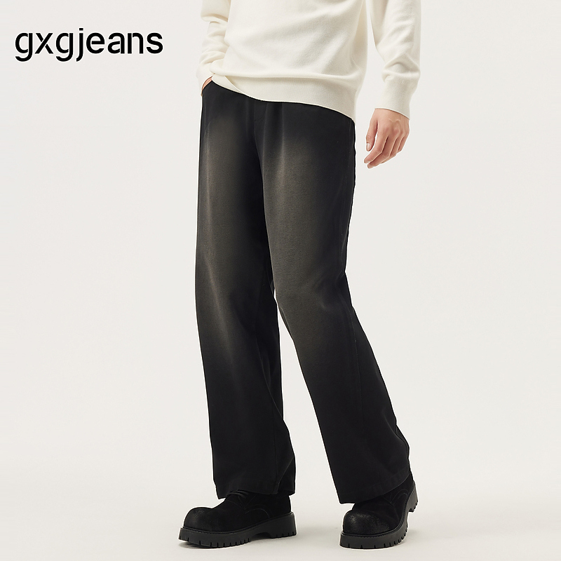 gxg.jeans男装  黑色潮流设计宽松直筒休闲长裤男士 25年秋新品