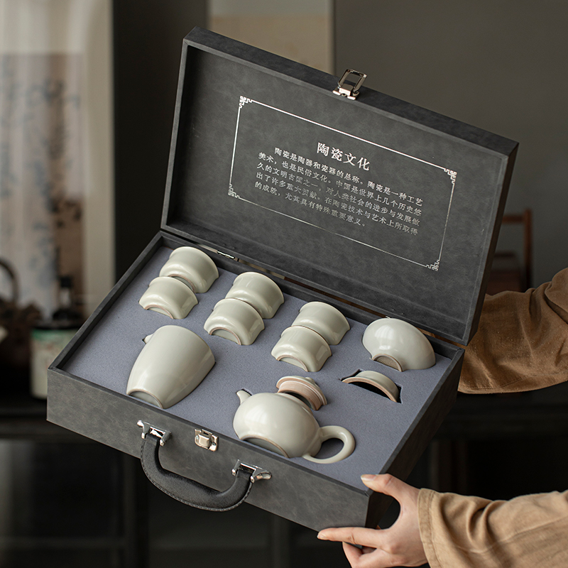 汝窑茶具套装茶具茶壶盖碗2025新款高档主人杯开片米黄汝窑茶杯