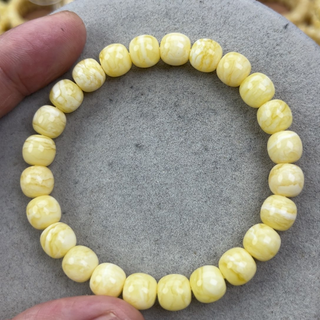 蜜蜡未镶嵌手串纯天然俄料白蜡金纹虎皮9*8.5腕口18+