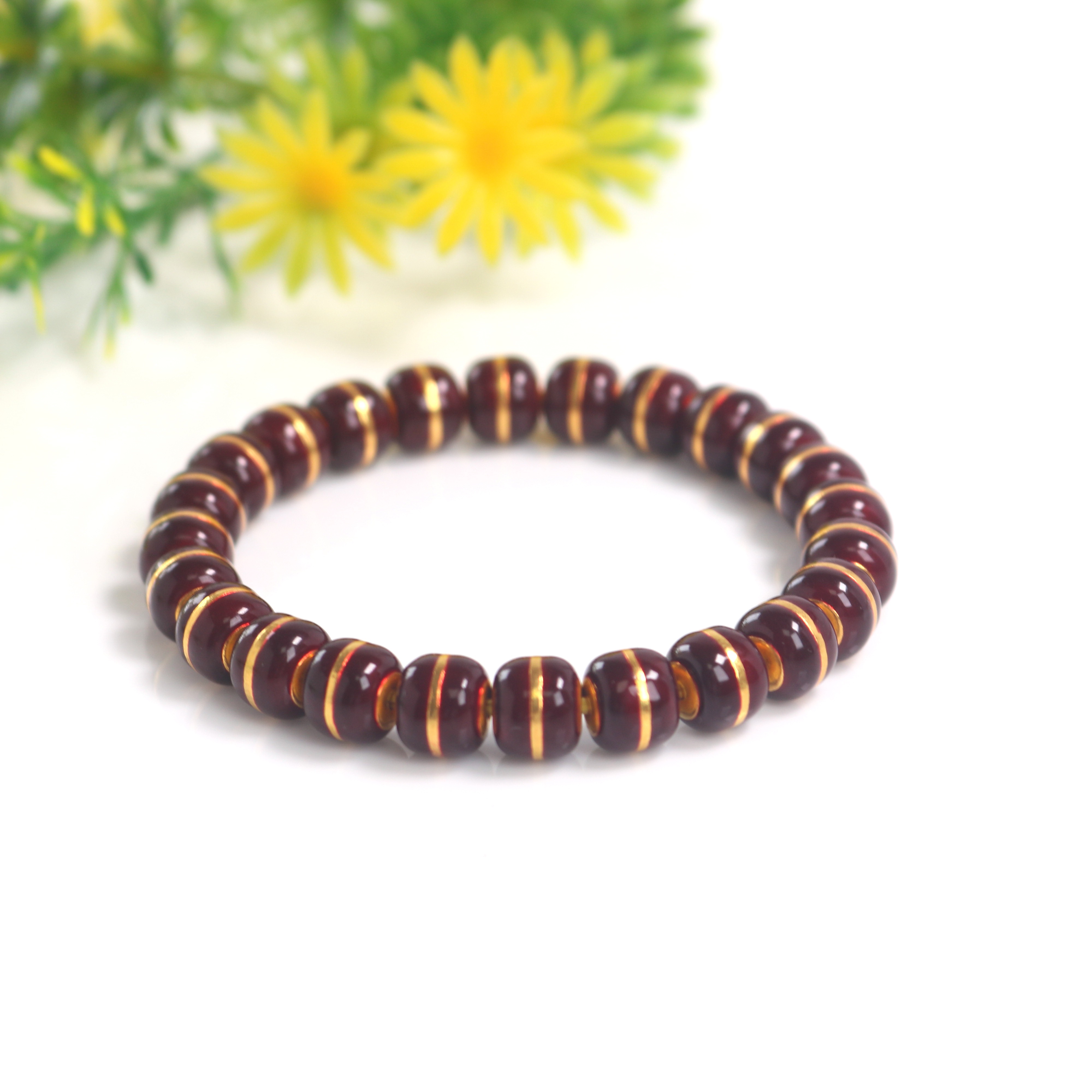 【足金999 珐琅牛血红手串】福鑫珐琅彩黄金手串竖线国潮轻奢文玩