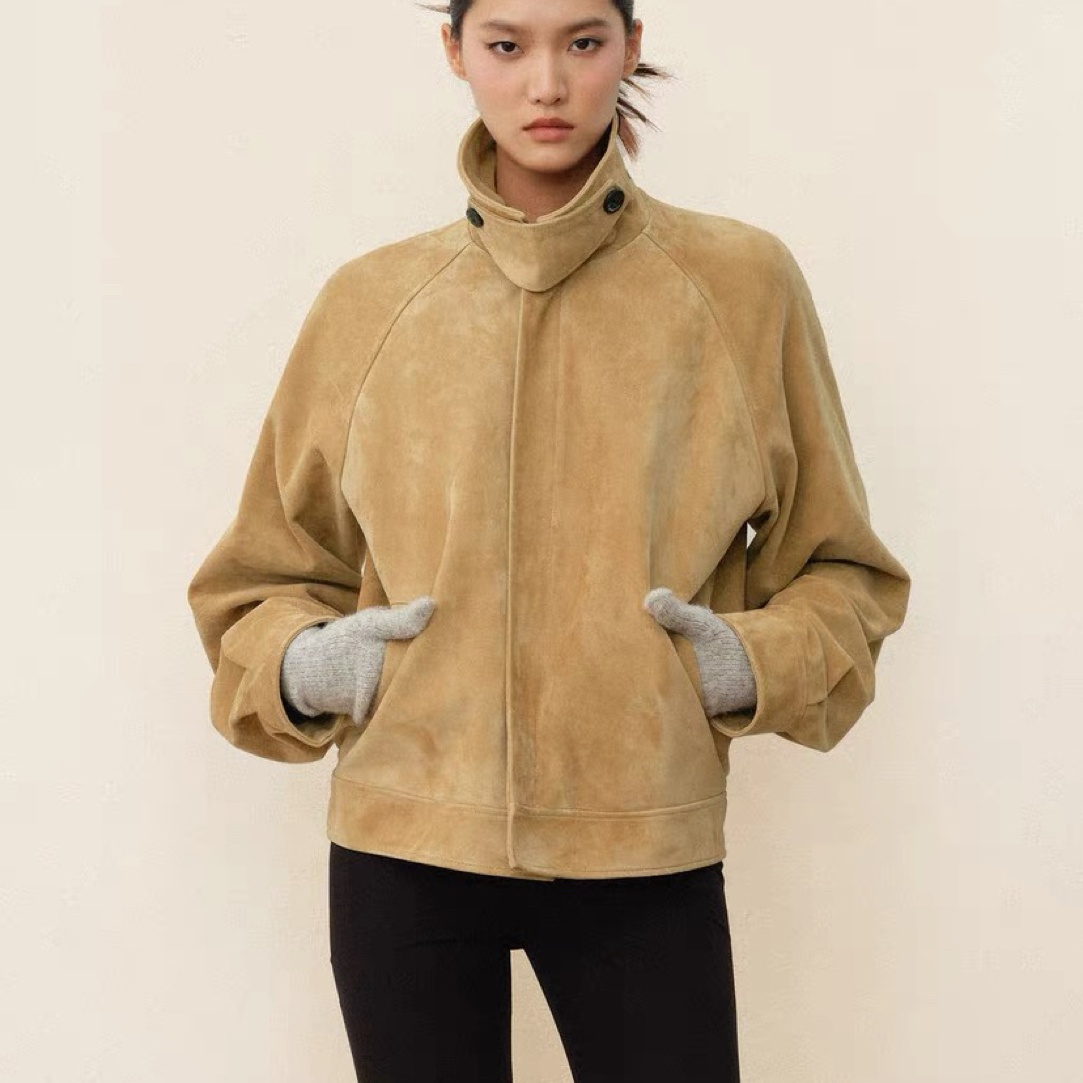 2025秋冬保暖羊反绒哈灵顿夹克外套女 LEAFLEAF设计师品牌