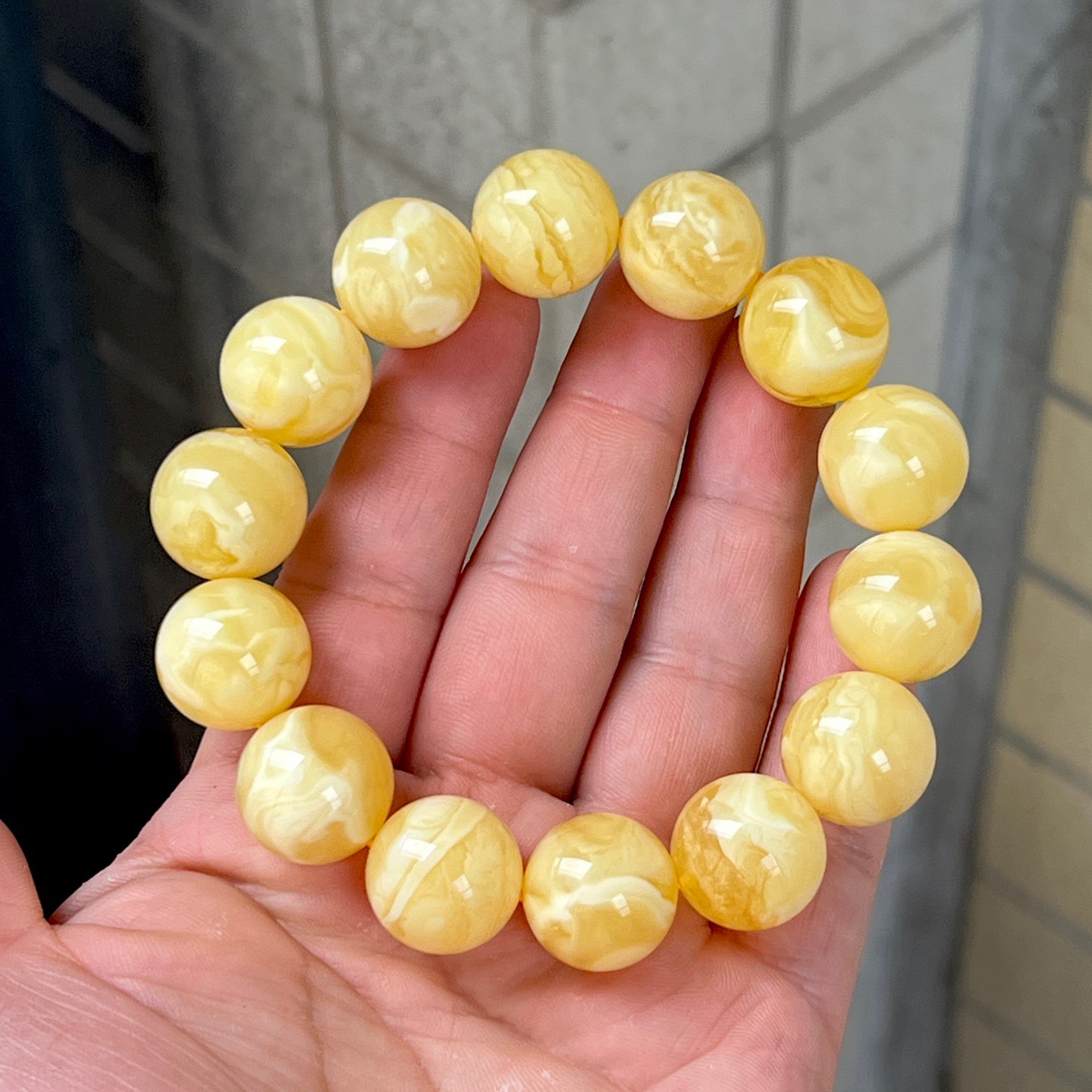 36.22 16mm+精品高货俄罗斯蜜蜡浓蜡白妖花圆珠手串 天然原矿