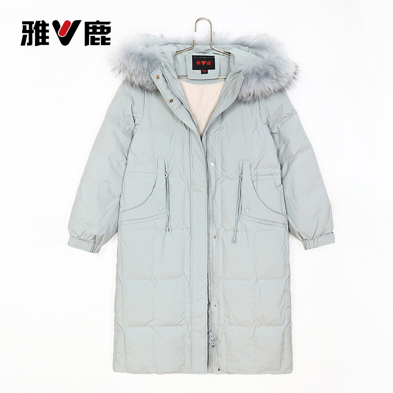 雅鹿2025冬季新款长款貉子大毛领羽绒服女过膝时尚加厚保暖外套女