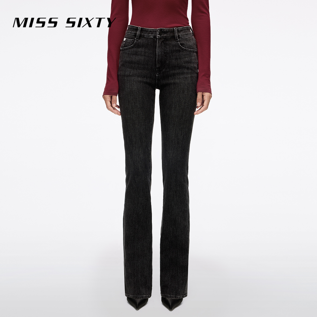 Miss Sixty2025冬季新款牛仔裤女含羊绒修身显瘦复古喇叭长裤厚款