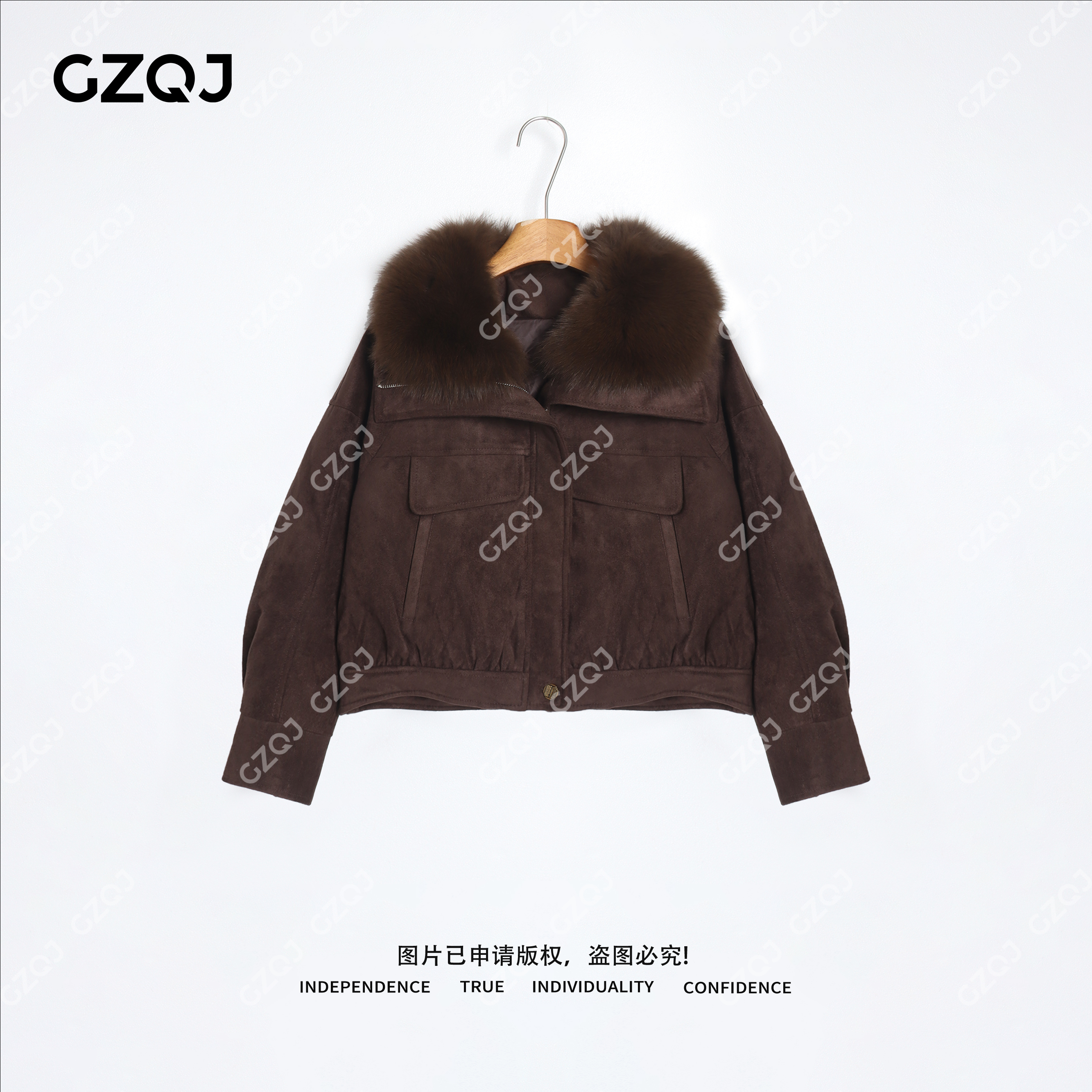 老琴私服【轻装咖调】90白鸭绒美拉德风狐狸毛领羽绒服外套女冬9809