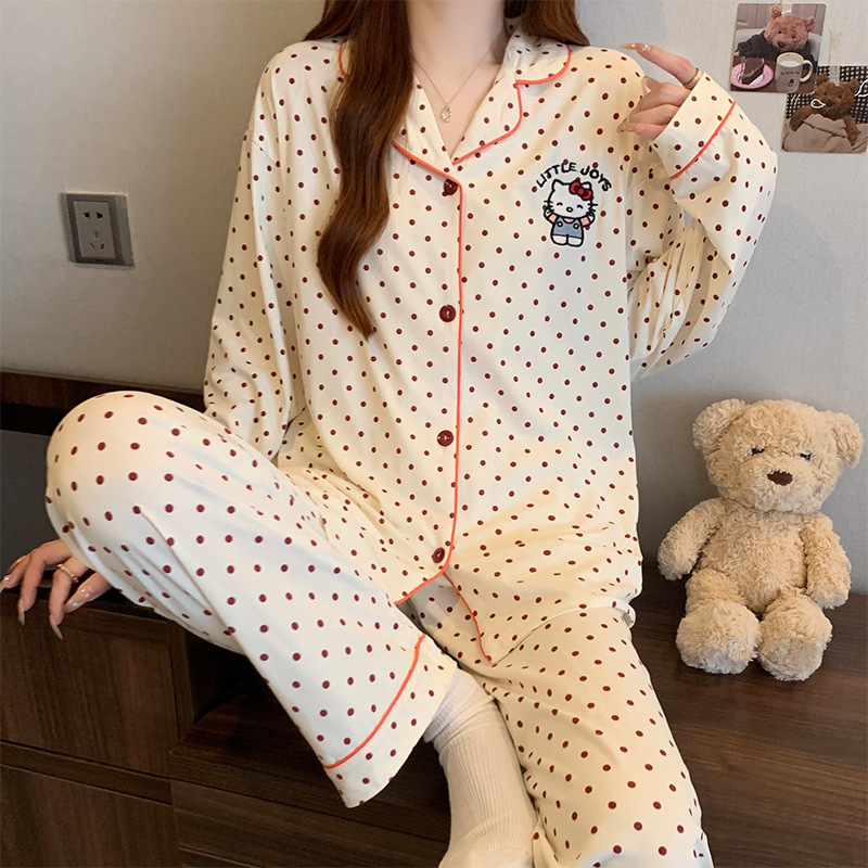 HelloKitty睡衣女春季新款仿棉网红风可爱卡通长袖家居服套装外穿