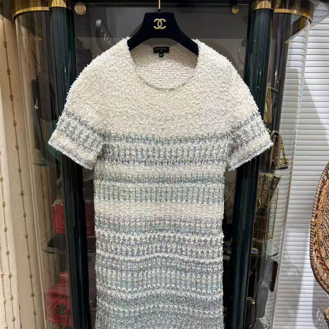 95新 Chanel/香奈儿 18S瀑布系列蓝白针织连衣裙38码95新
