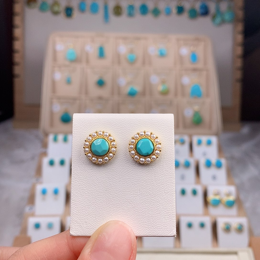 绿松石耳饰银S925镶嵌