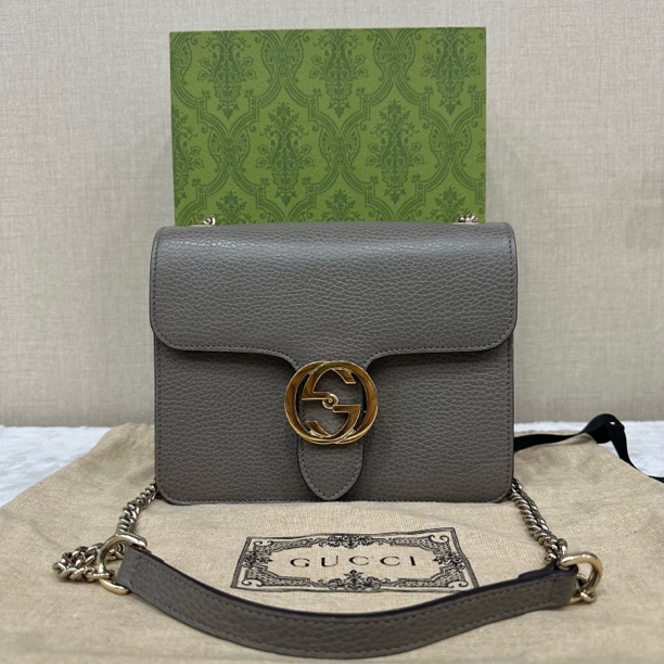 99新 GUCCI/古驰 古驰 风琴包 灰色小号风琴链条单肩包 116