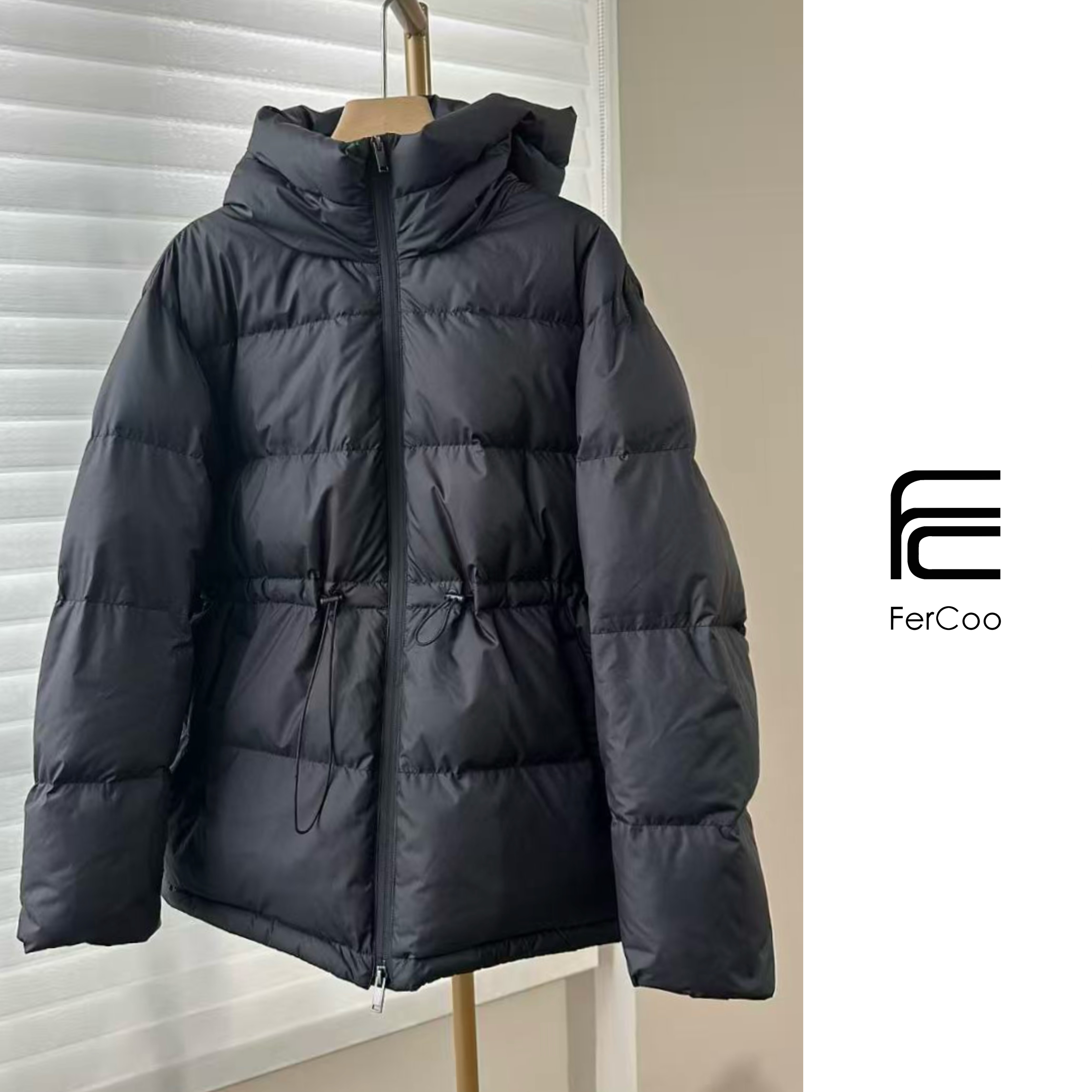 FERCOO“凛冬暖意”休闲抽绳防风95白鹅绒带帽立领加厚保暖羽绒服