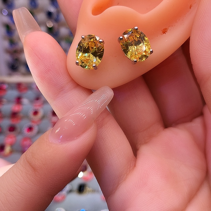 黄晶耳饰银S925镶嵌耳钉