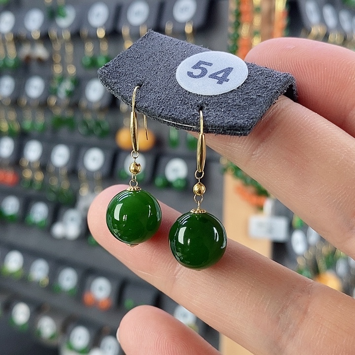 和田玉耳饰18K金镶嵌