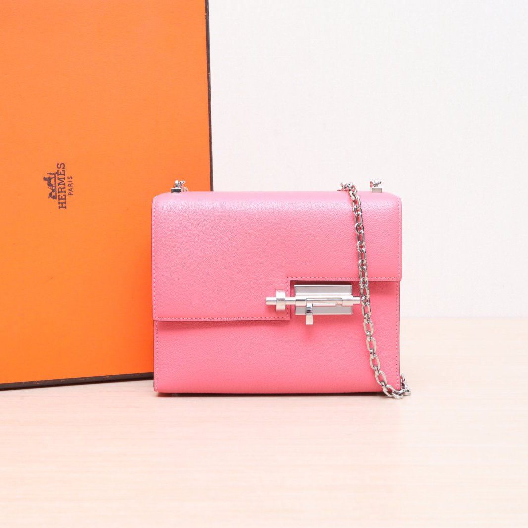 95新 Hermes/爱马仕 小花黑黑 手枪包 Mini 17 唇膏粉 A刻 银扣 