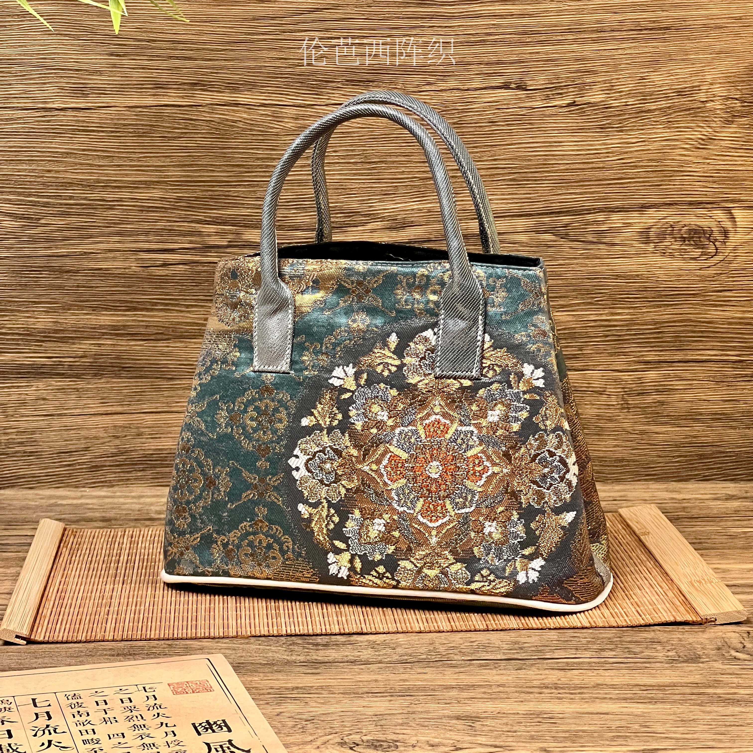 新中式包包斜挎花园包西阵织复古精致宝相花手提包百搭气质女包