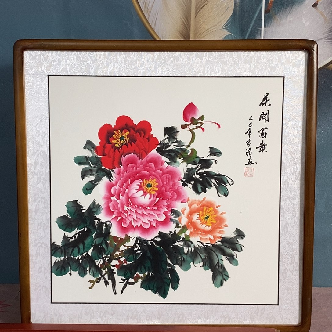 国画带框尺寸62✖️62厘米手绘作品