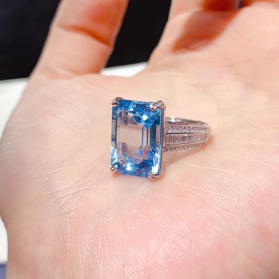 10*14mm天然瑞士蓝托帕石戒指简约经典时尚百搭优雅贵气