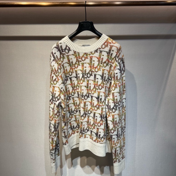 未使用 DIOR/迪奥 黄色炫彩满印logo针织毛衣/XL码 