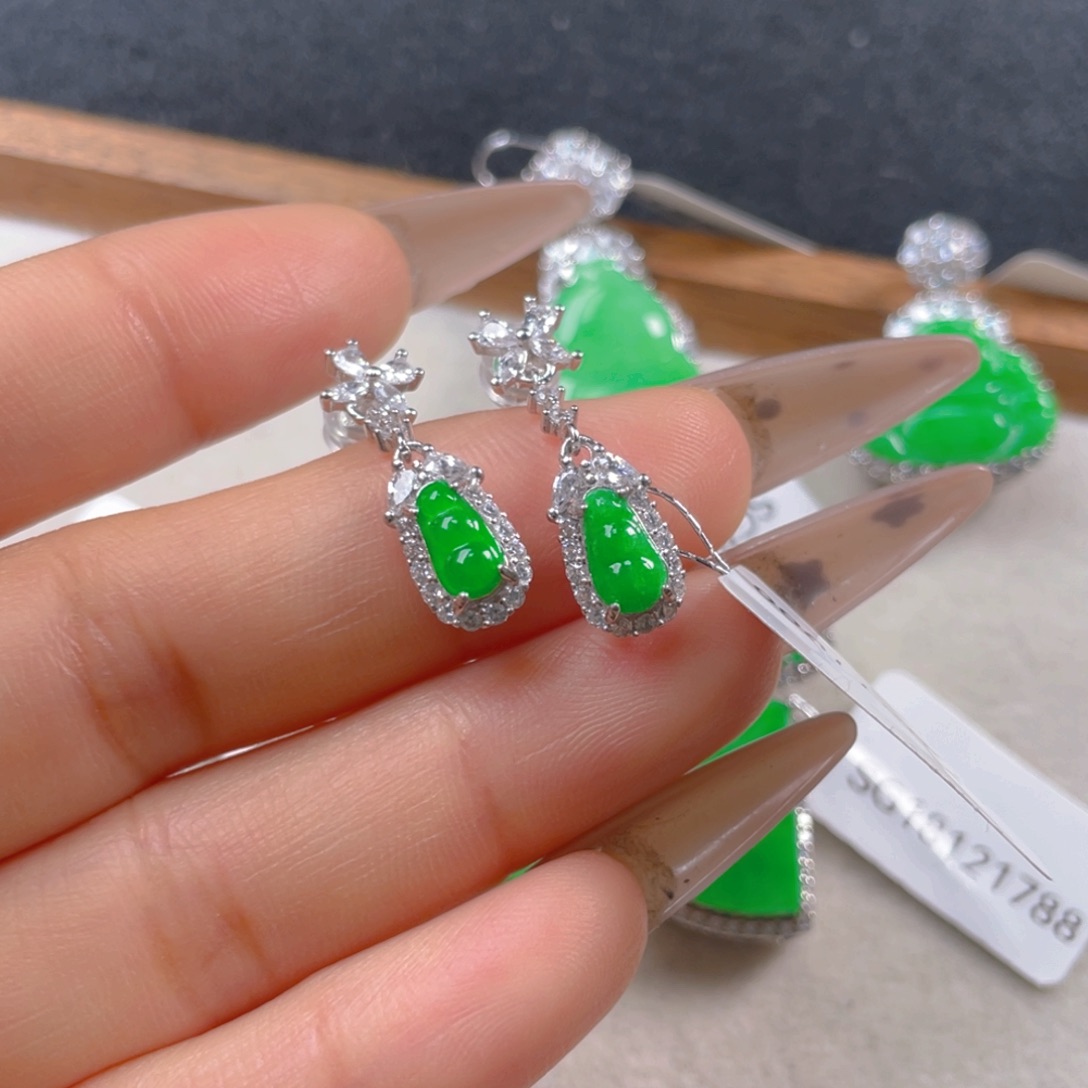 翡翠耳饰银S925镶嵌翡翠