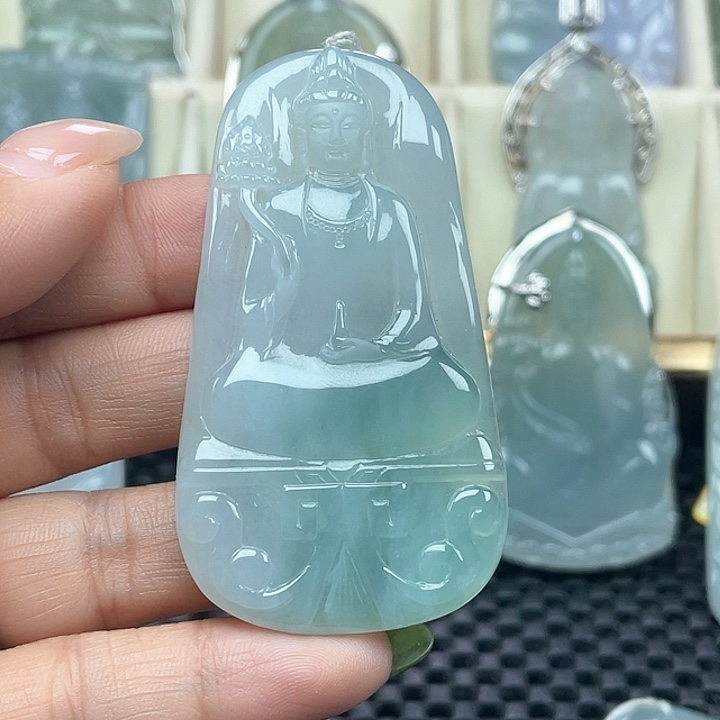 颈饰未镶嵌翡翠欧*天然缅甸翡翠A货素颜观音