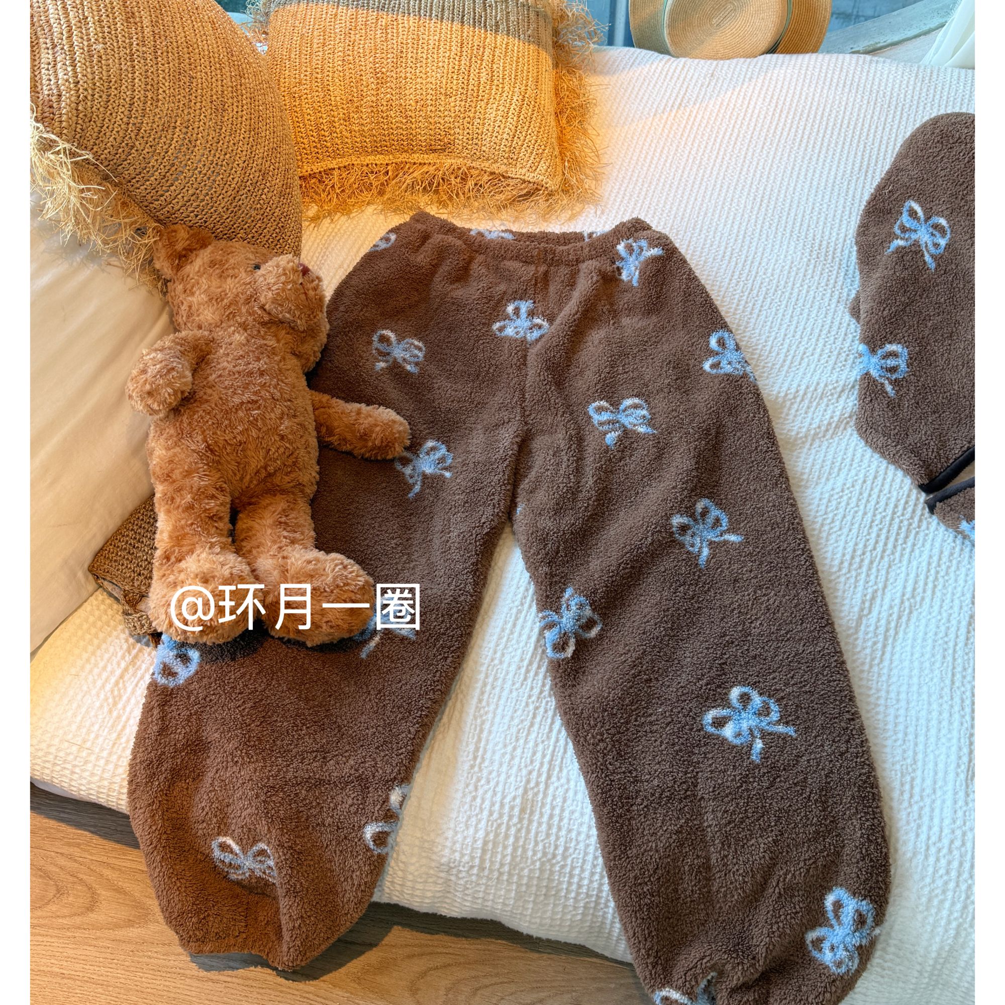 【加厚米粒绒裤子】-保暖韩系设计款米粒绒大码家居服外出条纹裤子