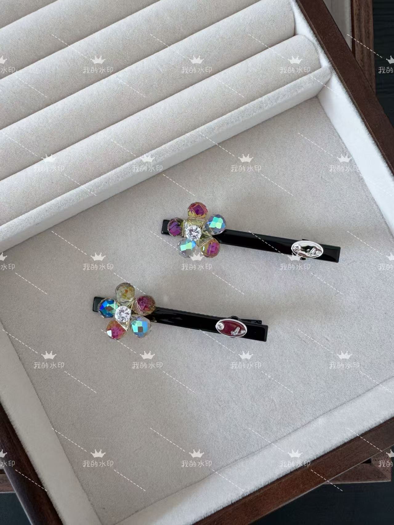 水晶花朵黑色发夹侧边夹（54）