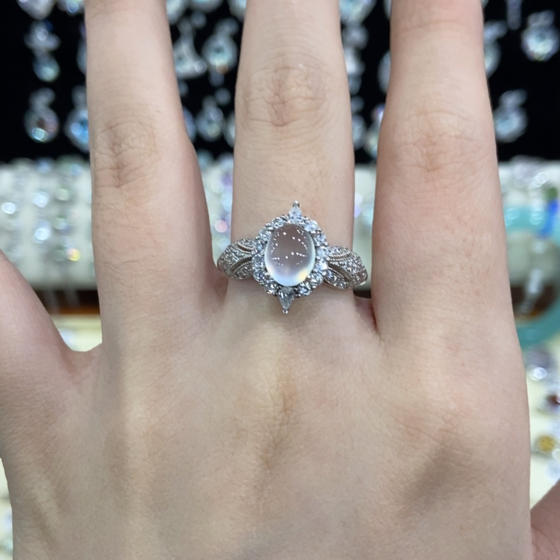 蛇纹石玉银S925镶嵌戒指