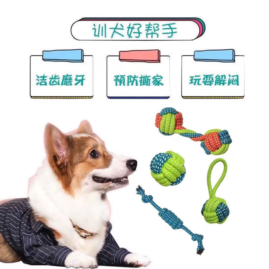 宠物狗狗发声玩具磨牙棒耐咬泰迪比熊幼犬绳结玩具中小型犬狗益智