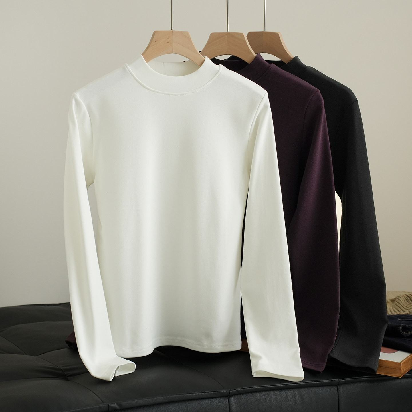 260g薄绒 女士优可丝磨毛长袖T恤半高领打底衫 秋冬款 女装 90236