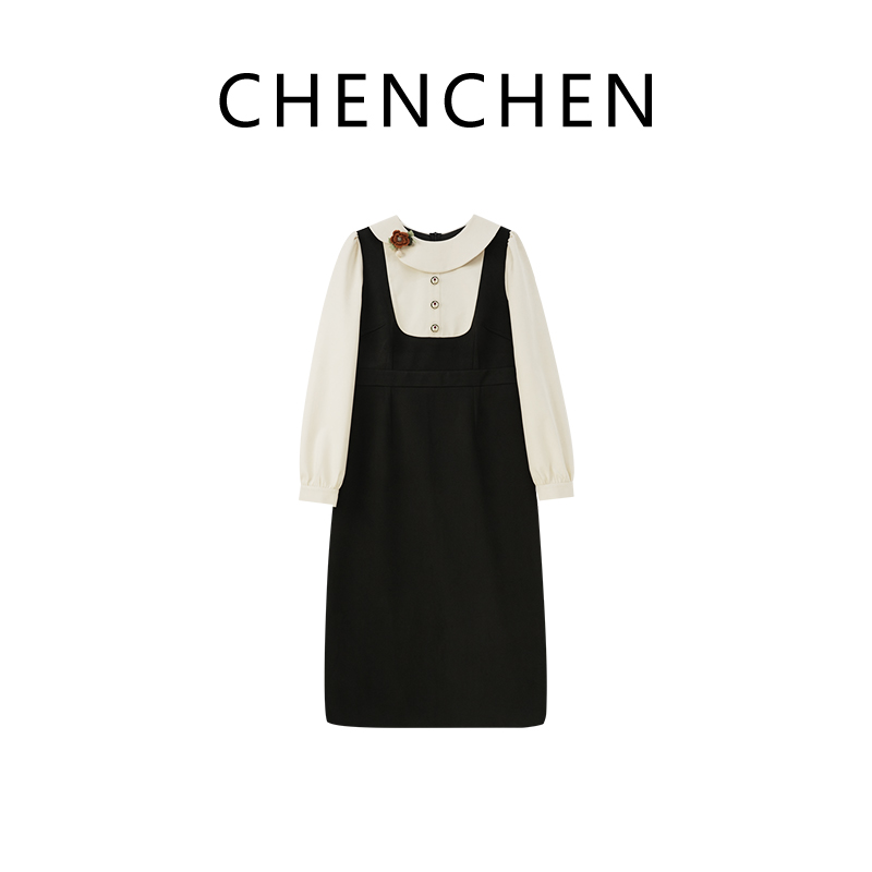 【莱茵河畔】大码显瘦法式轻奢优雅假两件衬衫连衣裙CC25A122021