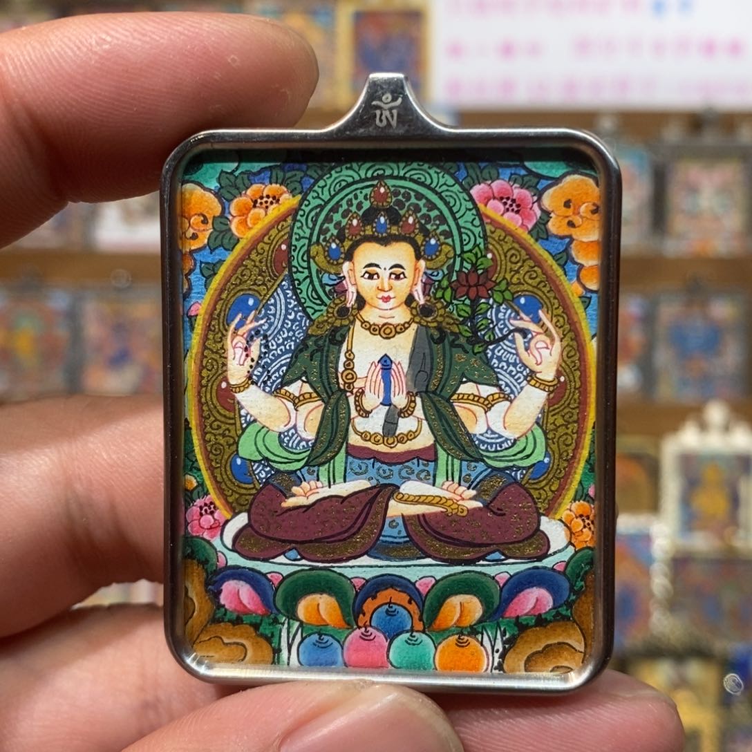 吊坠纯手绘唐卡四臂福利