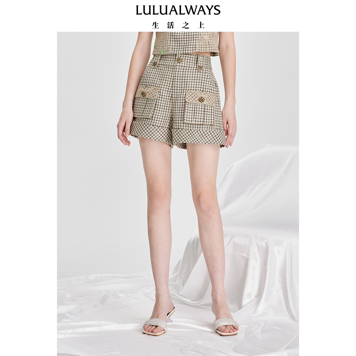 LULUALWAYS设计感百搭复古格纹潮流时尚A字型显瘦女士短裤LNB3058