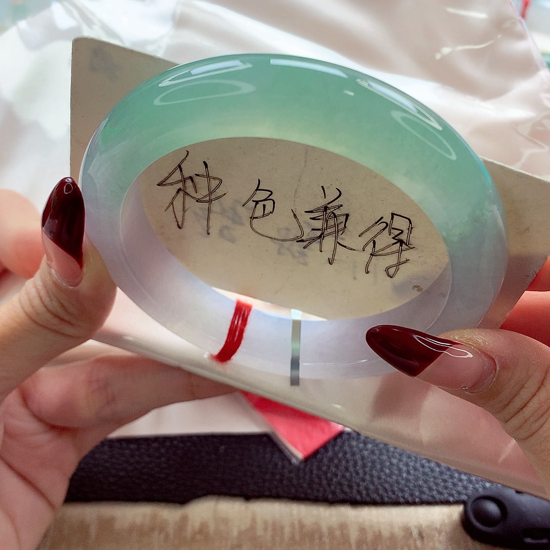 翡翠手镯未镶嵌60 半山水冰春彩 灵