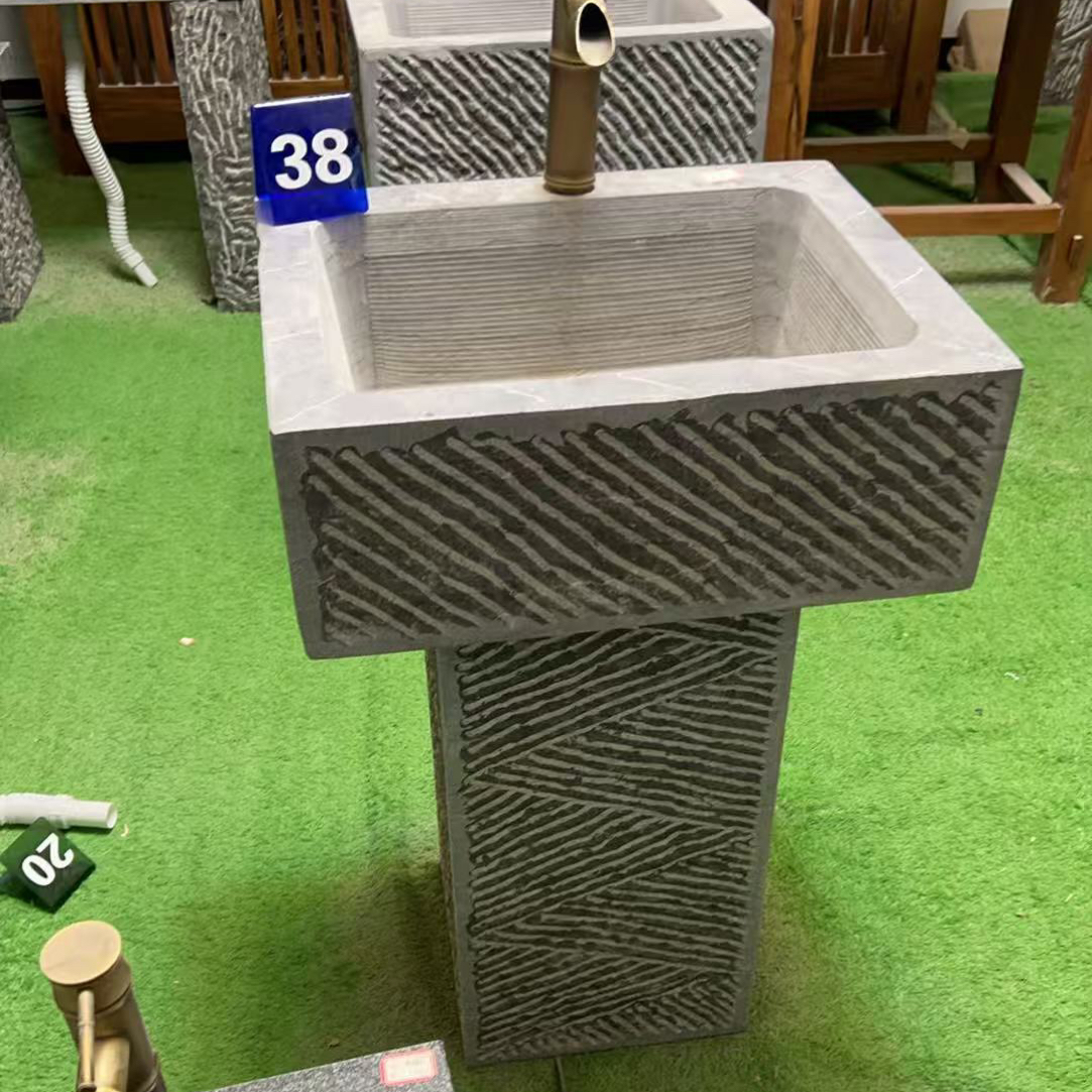 户外天然花岗岩整石一体带搓衣板台盆家用洗衣洗手两用池