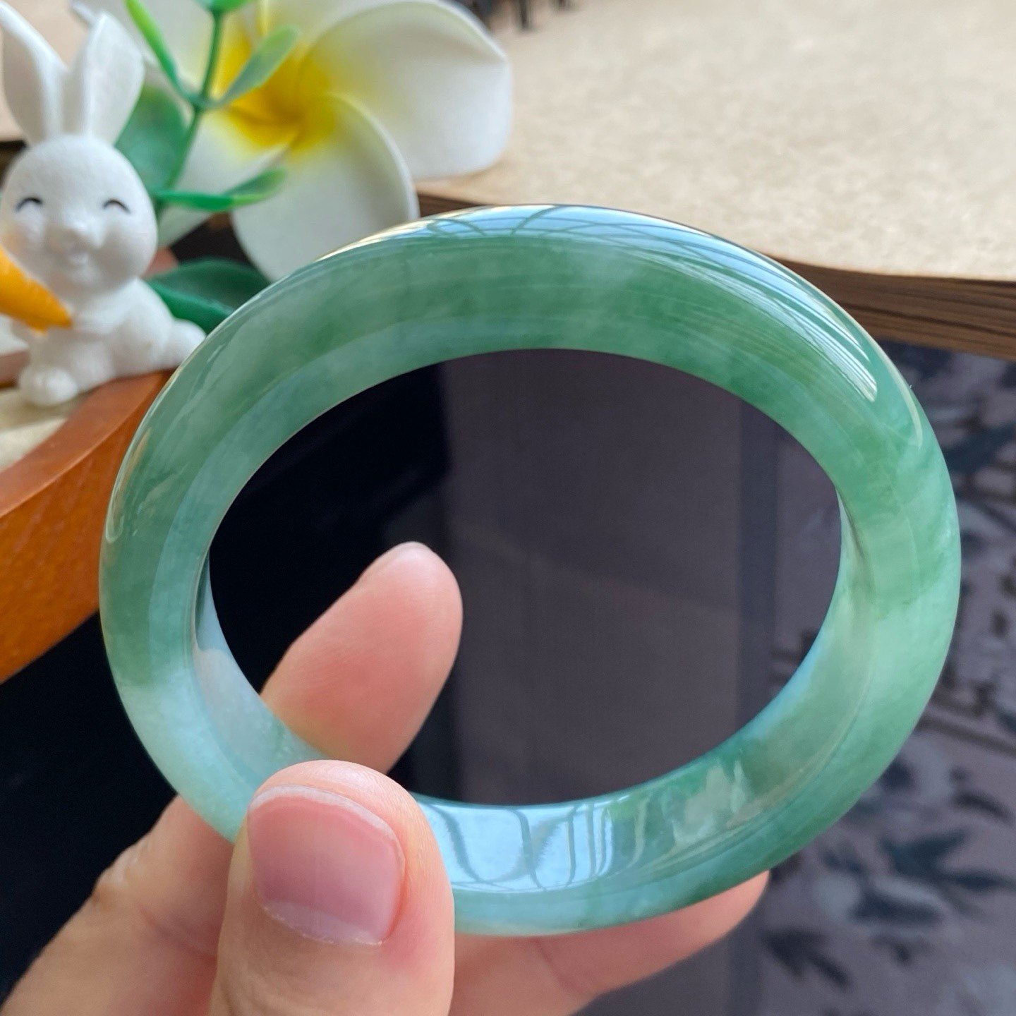 323盘！油绿色飘花镯2183号54.5-12.8-8.5 油绿色裹着水翡翠手镯