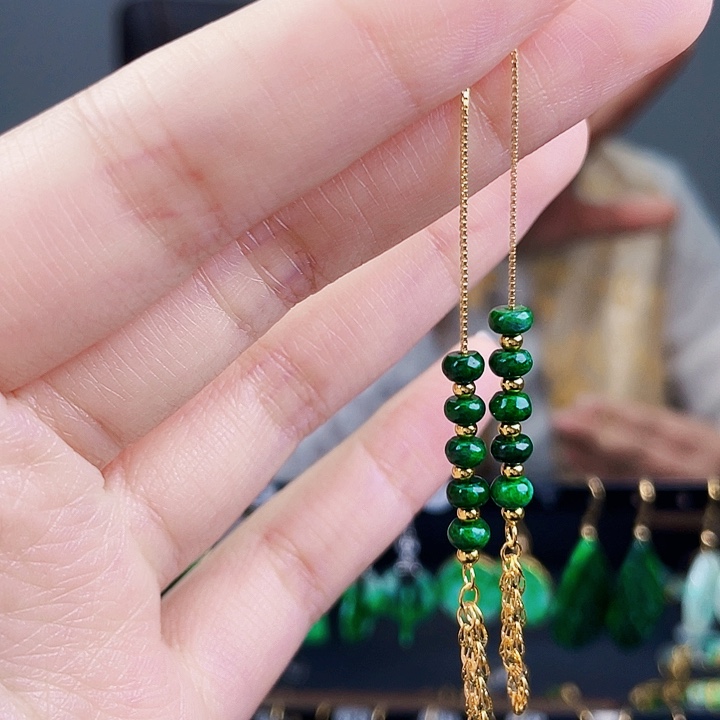 翡翠耳饰银S925镶嵌饰品